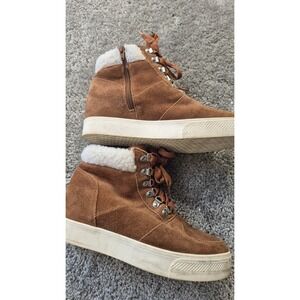 Steve Madden Women's Suede Wedge Sneaker Lakes Cognac Sue Faux Fur/Around Size 8